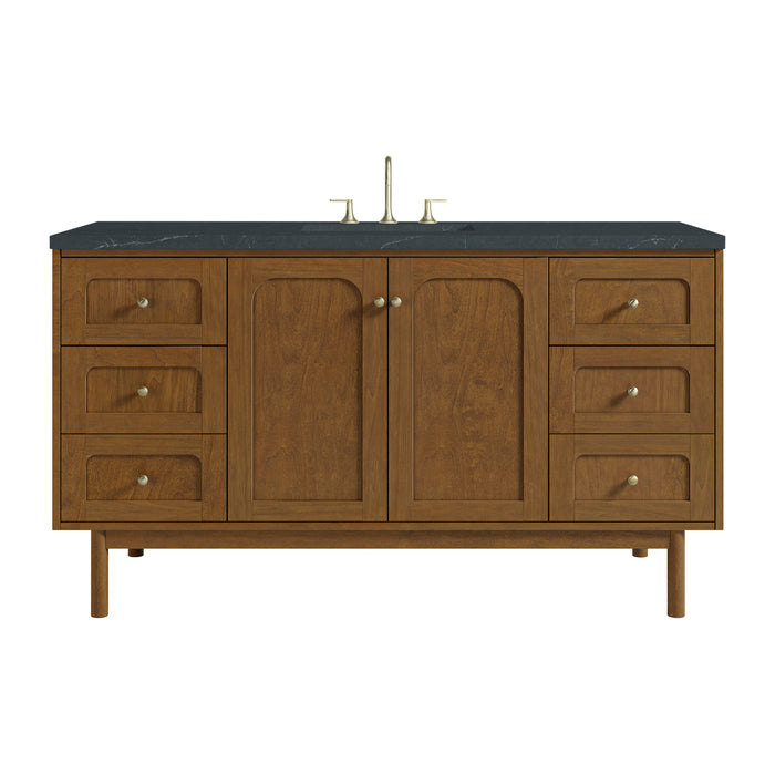 Laurent 60" Single Vanity, Honey Oak w/ 3 CM Charcoal Soapstone Silestone Top