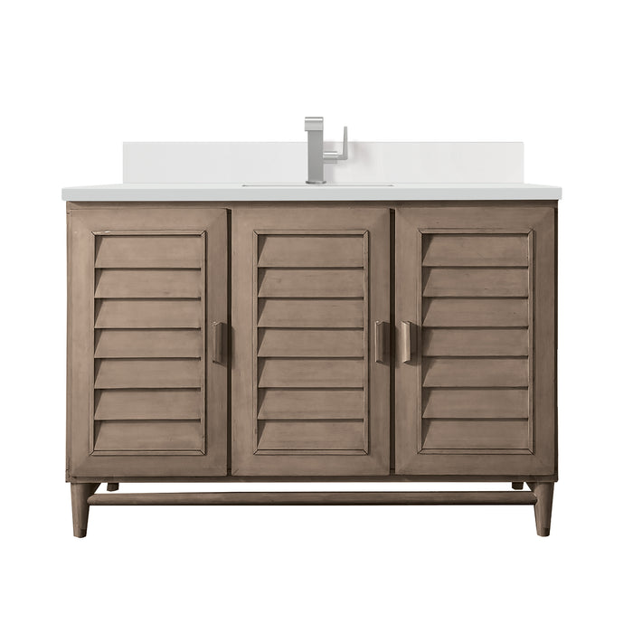 Portland 48" Single Vanity Whitewashed Walnut w/ Single Hole 3 CM White Zeus Silestone Top & Backsplash