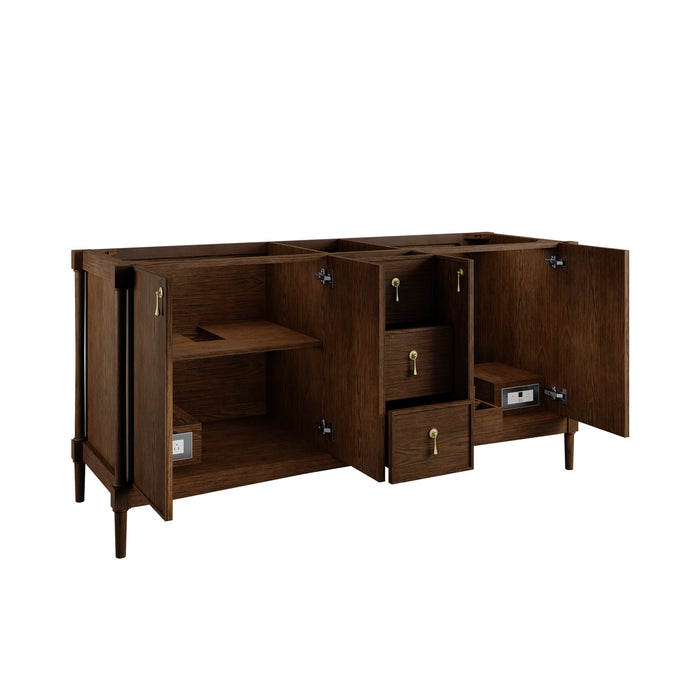 Kinnsden 72" Double Vanity, Weathered Oak w/ 3 CM Parisien Bleu Silestone Top