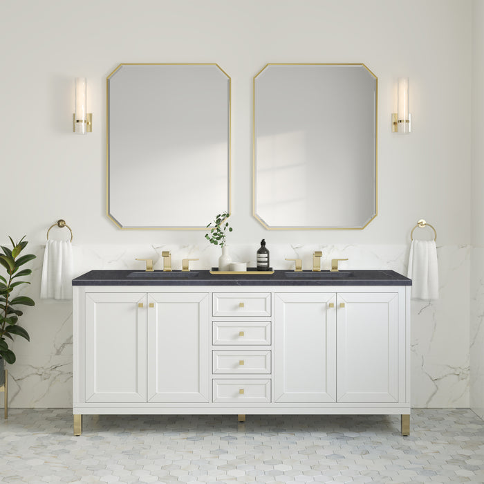 Chicago 72" Double Vanity, Walnut Whisper, w/ 3 CM Parisien Bleu Silestone® Top