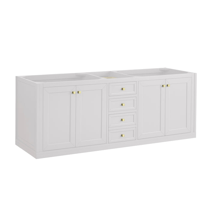 Chicago 72" Double Vanity, Walnut Whisper, w/ 3 CM Carrara Marble Top