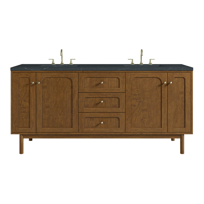 Laurent 72" Double Vanity, Honey Oak w/ 3 CM Charcoal Soapstone Silestone Top