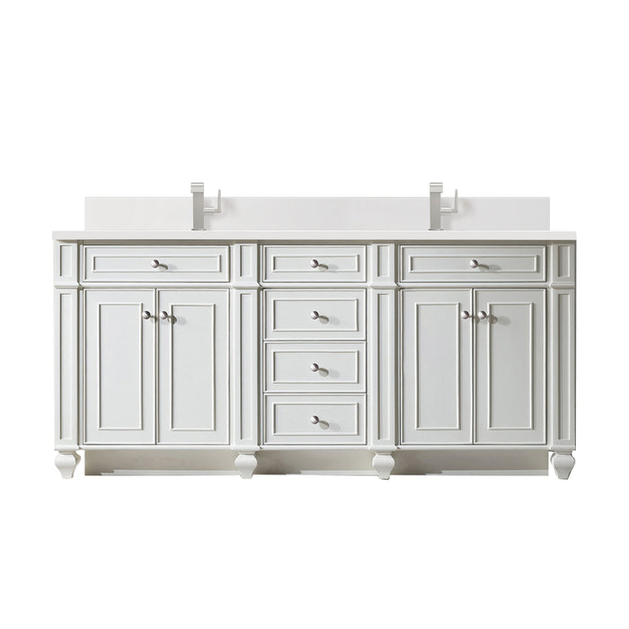 Bristol 72" Double Vanity, Bright White w/ Single Hole 3 CM White Zeus Silestone Top & Backsplash