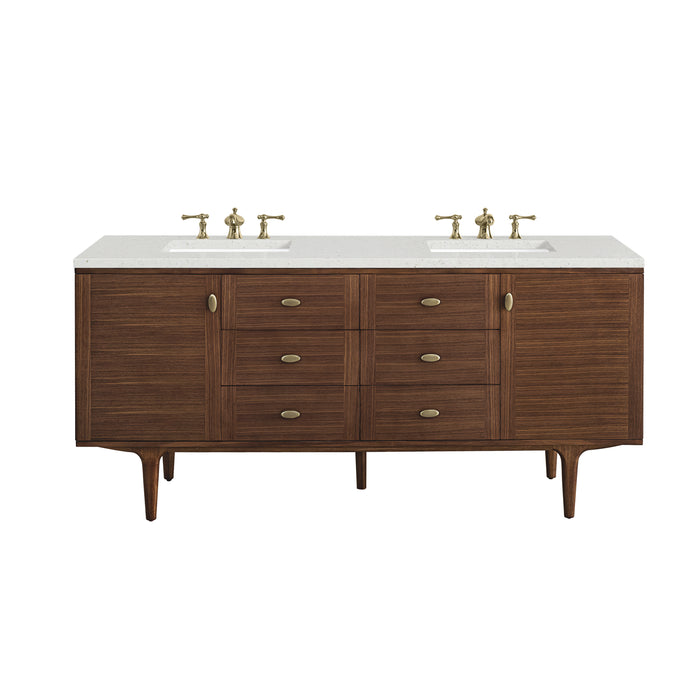 Amberly 72" Double Vanity, Mid-Century Walnut w/ 3 CM Lime Delight Top