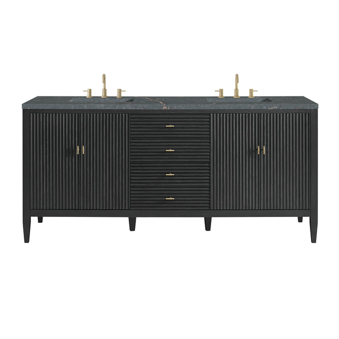 Myrrin 72" Vanity, Carbon Oak w/ Single Hole 3 CM White Zeus Silestone Top & Backsplash