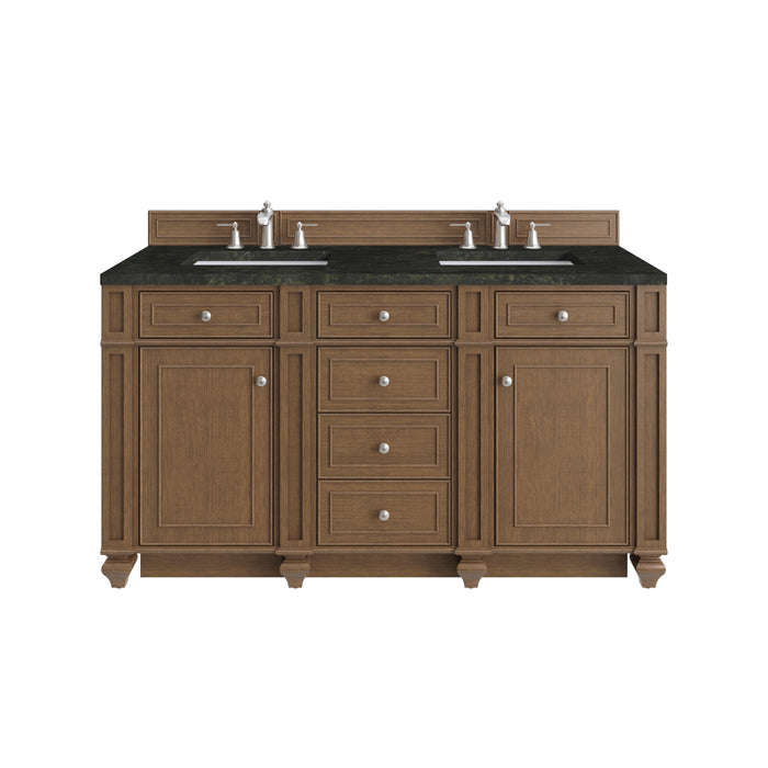 Bristol 60" Double Vanity, Saddle Brown w/ 3 CM Ethereal Noctis Silestone Top
