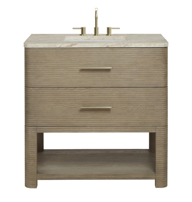 Lucian 36" Single Vanity, Pebble Oak, w/ 3 CM Tajnar Eclos Widespread Top