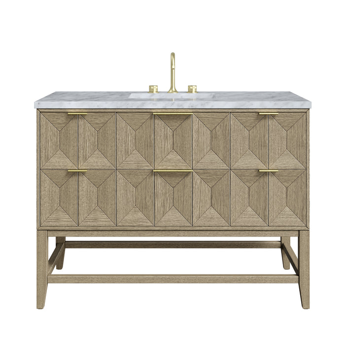Emmeline 48" Single Vanity, Pebble Oak w/ 3 CM Carrara White Marble Top