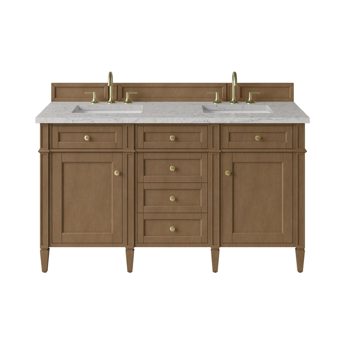 Brittany 60" Double Vanity in Bright White, w/ 3 CM Siberian Silestone Top