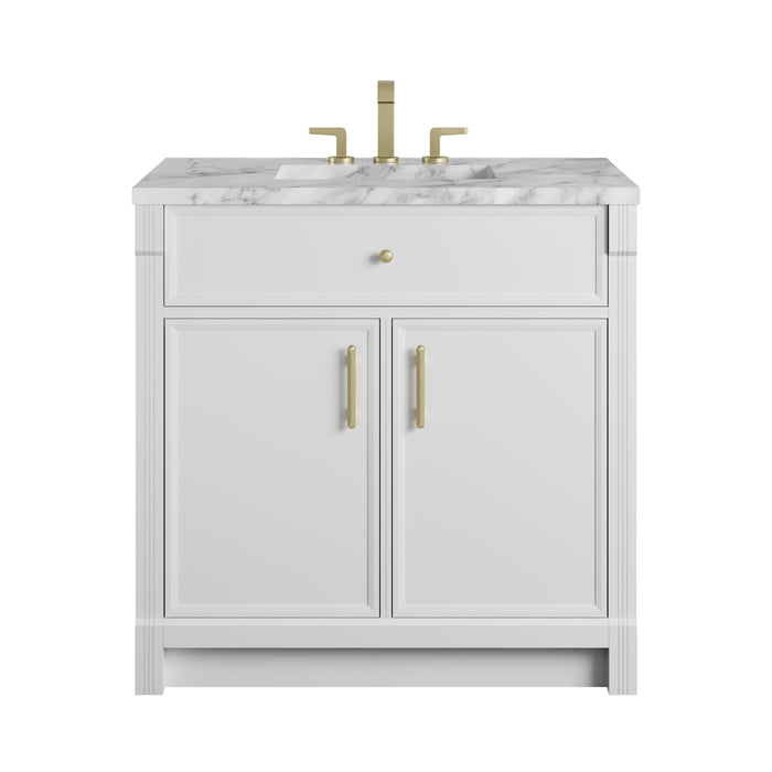 Bellshire 36" Single Vanity, Bright White w/ 3 CM Carrara Marble Top