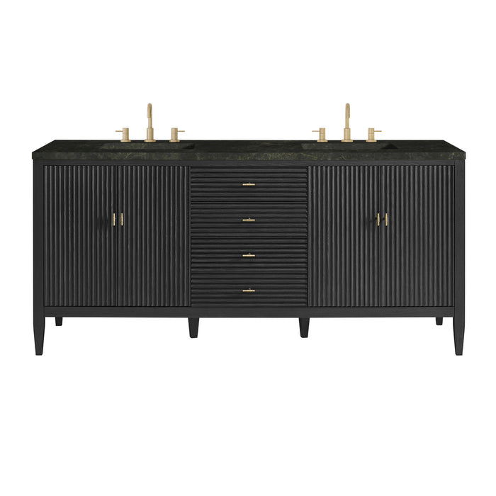 Myrrin 72" Double Vanity, Carbon Oak w/ 3 CM Carrara White Marble Top