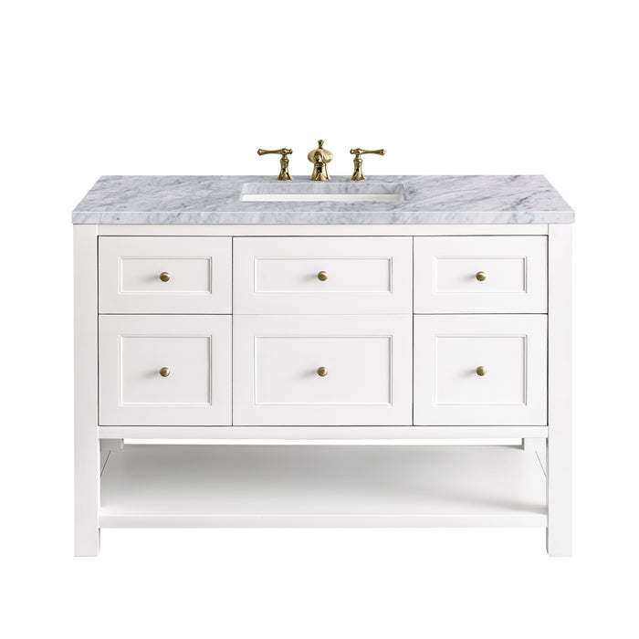 Breckenridge 48" Single Vanity, Bright White w/ 3 CM Carrara Marble Top