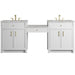 Bellshire 84" Dual Vanity Set with 24" Make-Up Counter, Bright White w/3 cm Victorian Silver Silestone Top
