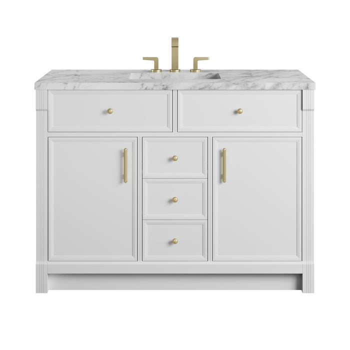 Bellshire 48" Single Vanity, Bright White w/ 3 CM Carrara Marble Top