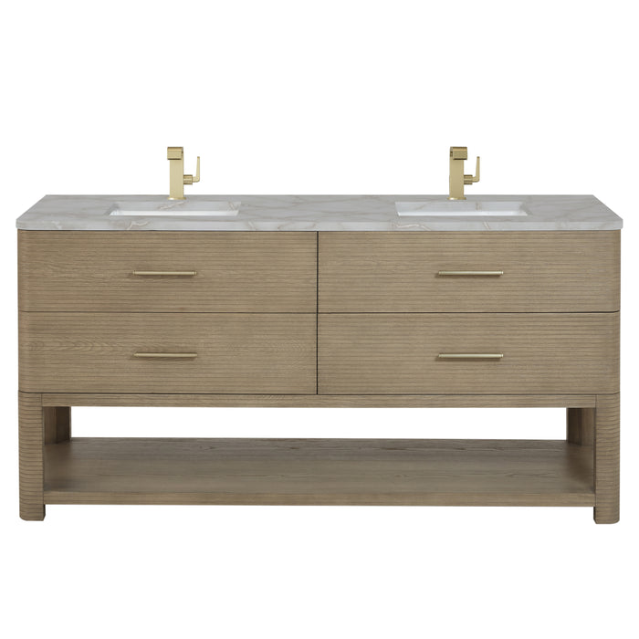 Lucian 72" Double Vanity, Carbon Oak w/ 3 CM White Zeus Silestone Widespread Top
