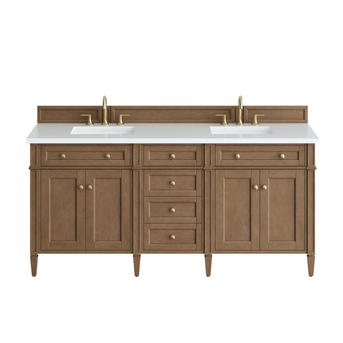 Brittany 72" Double Vanity in Bright White, w/ 3 CM Siberian Silestone Top w/FreePower Wireless Charger