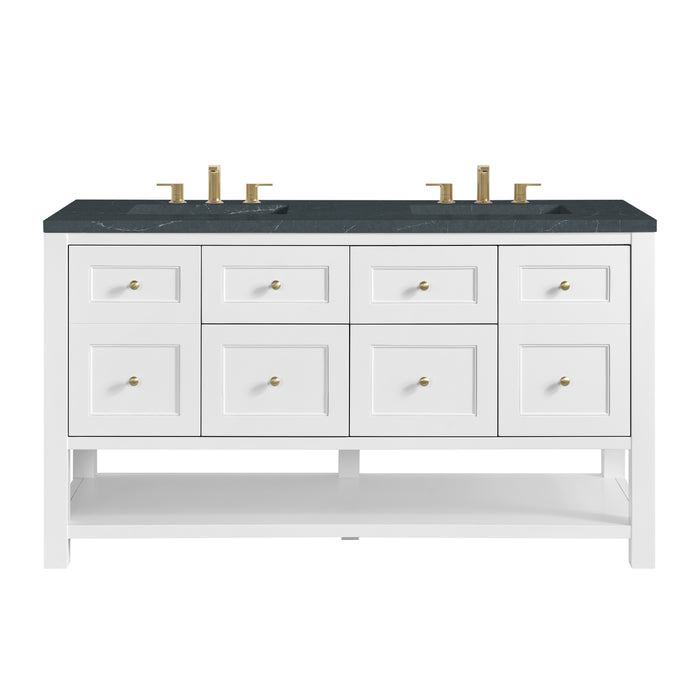 Breckenridge 60" Double Vanity, Bright White, w/ 3 CM Charcoal Soapstone Quartz Top