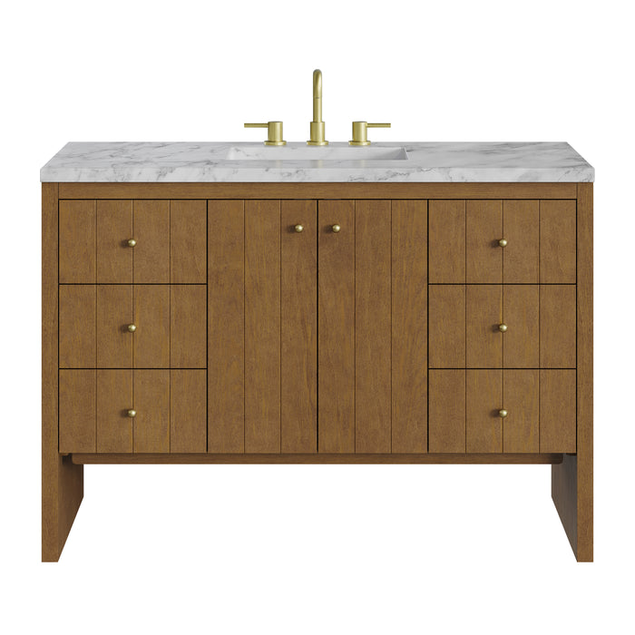Hudson 48" Single Vanity, Honey Oak w/ 3 CM Carrara Marble Top