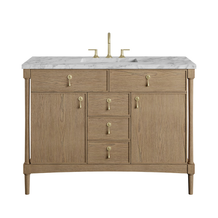 Kinnsden 48" Single Vanity, Sable Oak w/ 3 CM Parisien Bleu Silestone Top w/FreePower Wireless Charger