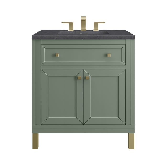 Chicago 30" Single Vanity, Smokey Celadon, w/ 3 CM Charcoal Soapstone Silestone® Top