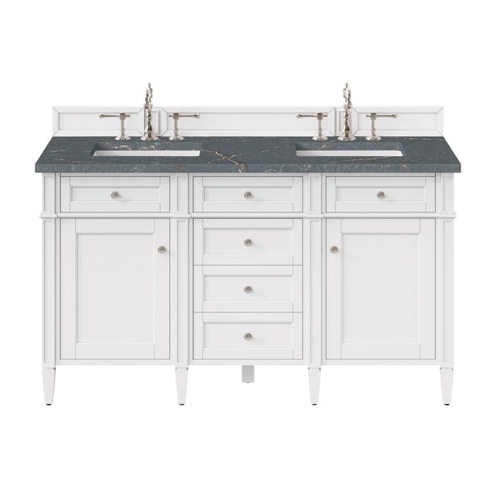 Brittany 60" Double Vanity, Bright White Vanity w/ 3 CM Carrara Marble Top
