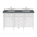 Brittany 60" Double Vanity, Bright White Vanity w/ 3 CM Carrara Marble Top