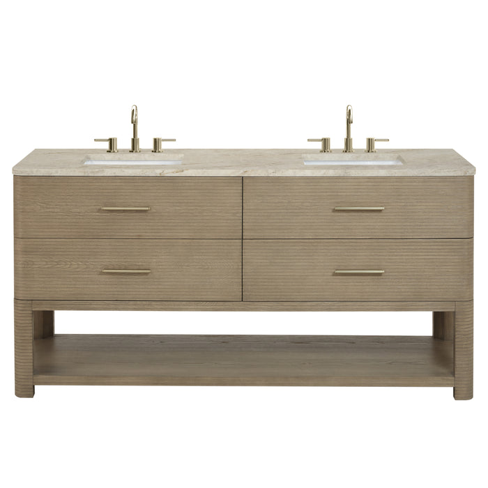 Lucian 72" Double Vanity, Pebble Oak w/ 3 CM Victorian Silver Silestone Top