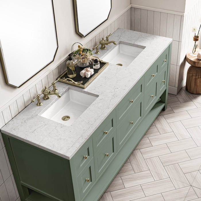 James Martin Breckenridge 72" Double Vanity Base Only in Smokey Celadon, shown in a bathroom setting