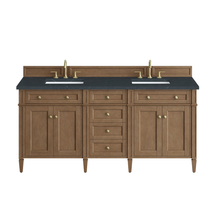 Brittany 72" Double Vanity, Bright White Vanity w/ 3 CM Parisien Bleu Silestone Top