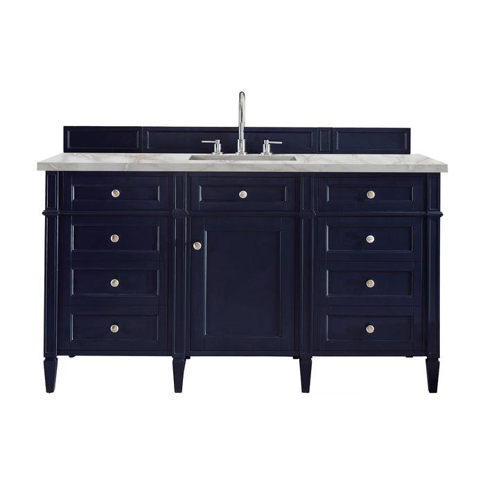 Brittany 60" Single Vanity, Victory Bleu w/ Single Hole 3 CM White Zeus Silestone Top & Backsplash