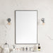 James Martin Rohe 26" Rectangular Mirror in Satin Nickel, shown in a bathroom setting