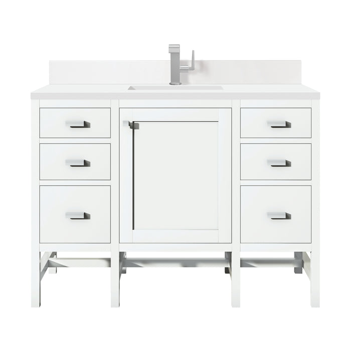 Addison 48" Single Vanity, Glossy White w/ Single Hole 3 CM White Zeus Silestone Top & Backsplash