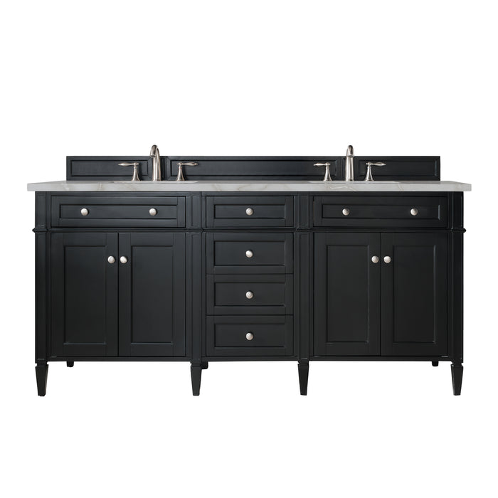 Brittany 72" Double Vanity, Black Onyx w/ 3 CM Victorian Silver Silestone Top
