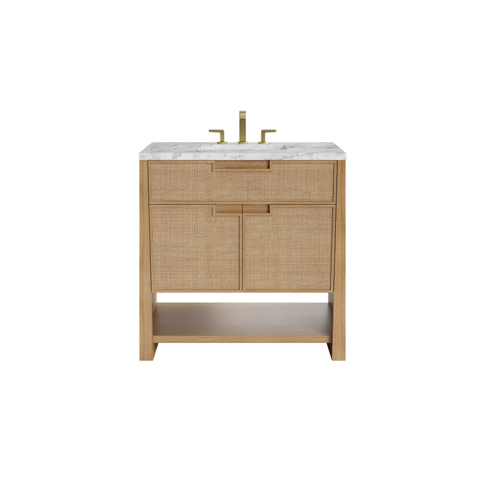 Solene 36" Single Vanity, Seaside Oak, w/ 3 CM Carrara Marble Top