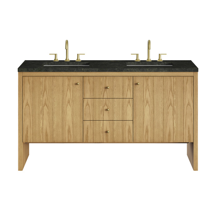 Hudson 60" Double Vanity, Light Natural Oak w/ 3 CM Carrara Marble Top