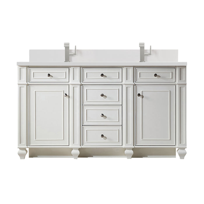 Bristol 60" Double Vanity, Bright White w/ Single Hole 3 CM White Zeus Silestone Top & Backsplash