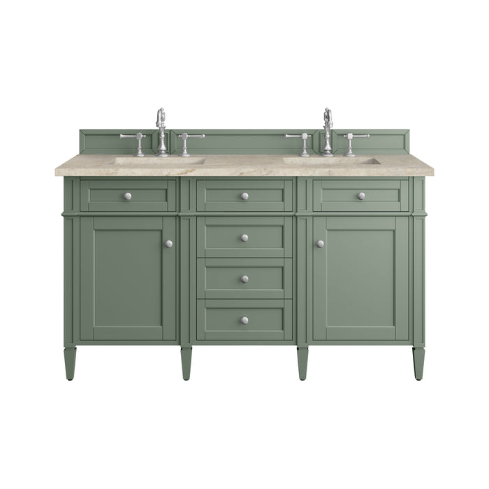 Brittany 60" Double Vanity, Smokey Celadon w/ 3 CM Carrara Marble Top