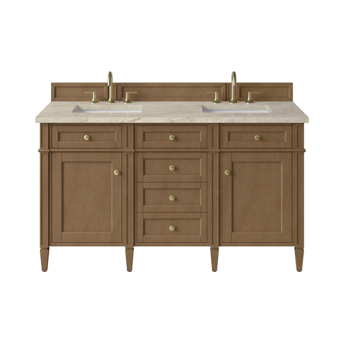 Brittany 60" Double Vanity, Bright White Vanity w/ 3 CM Parisien Bleu Silestone Top w/FreePower Wireless Charger