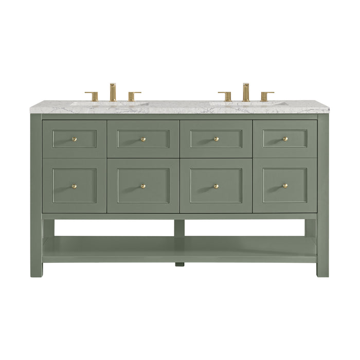 Breckenridge 60" Double Vanity, Light Natural Oak, w/ 3 CM Parisien Bleu Quartz Top w/FreePower Wireless Charger