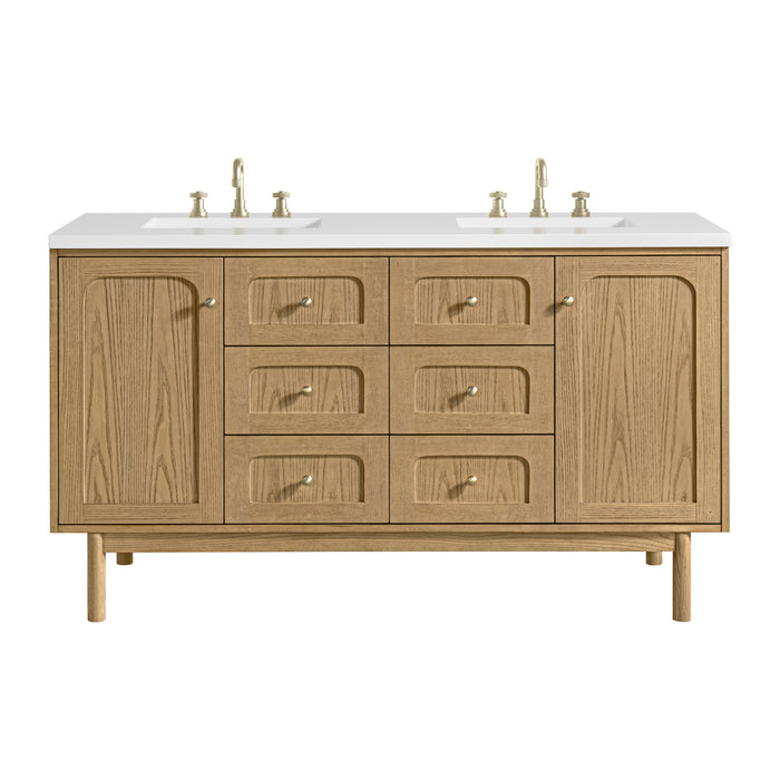 Laurent 60" Double Vanity, Light Natural Oak, w/ 3 CM Lime Delight Quartz Top