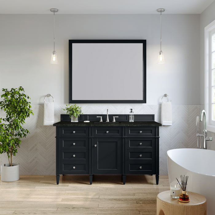Brittany 60" Single Vanity, Pecan w/ 3 CM Victorian Silver Silestone Top