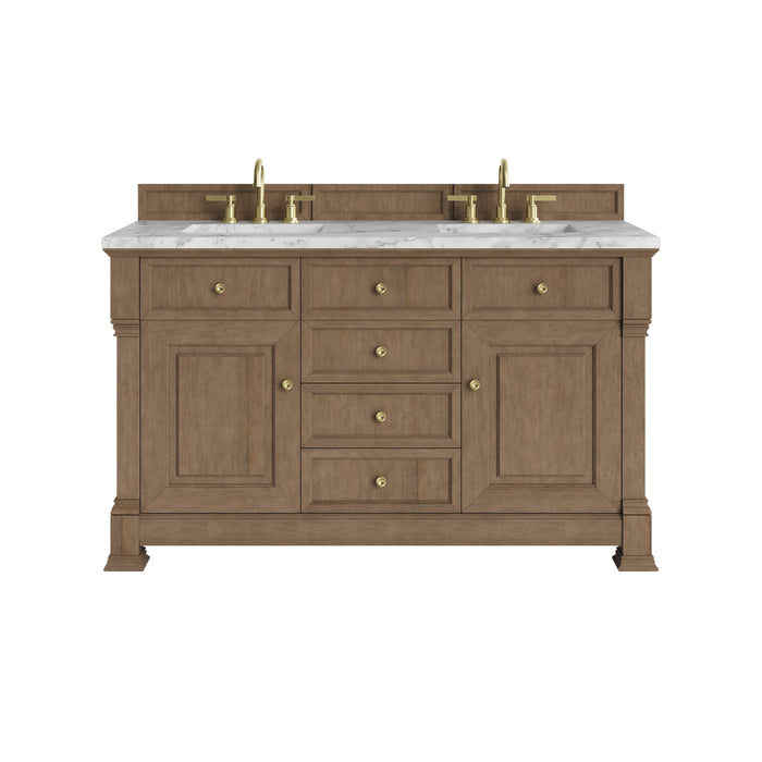 Brookfield 60" Double Vanity, Honey Oak, w/ 3 CM Siberian Silestone Top