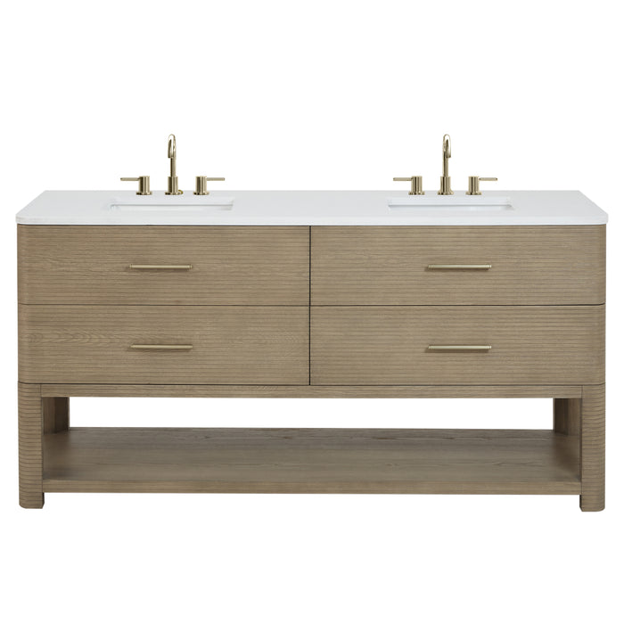 Lucian 72" Double Vanity, Pebble Oak, w/ 3 CM Tajnar Eclos Top w/FreePower Wireless Charger