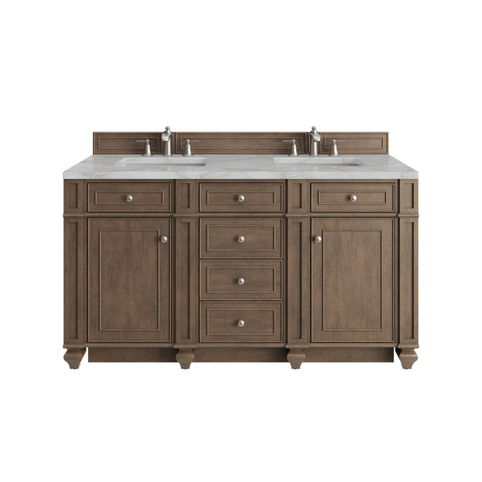 Bristol 60" Double Vanity, Whitewashed Walnut w/ 3 CM Parisien Bleu Silestone Top