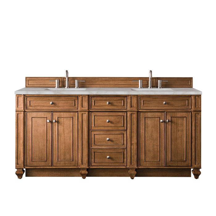 Bristol 72" Double Vanity, Saddle Brown w/ 3 CM Ethereal Noctis Silestone Top w/FreePower Wireless Charger