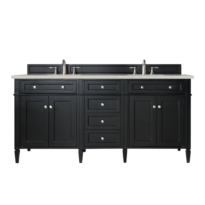 Brittany 72" Double Vanity, Black Onyx, w/ 3 CM Siberian Silestone Top