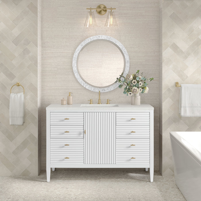 Myrrin 48" Single Vanity, Mid Century Walnut w/ 3 CM Ethereal Noctis Silestone Top w/FreePower Wireless Charger