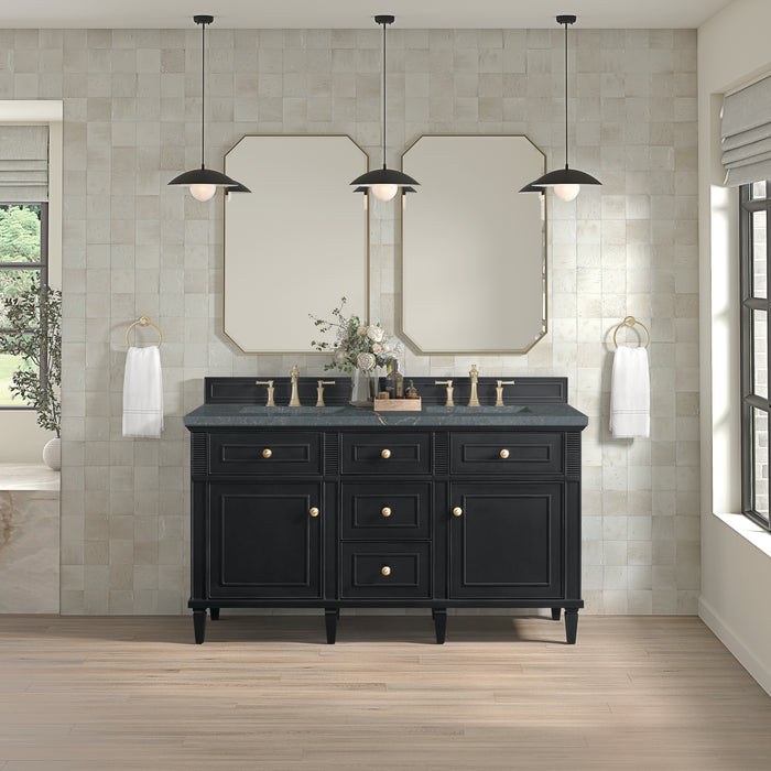 Lorelai 60" Double Vanity, Whitewashed Oak w/ 3 CM Charcoal Soapstone Silestone Top