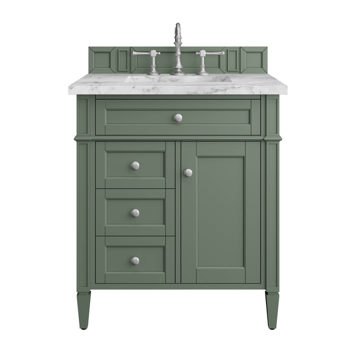 Brittany 30" Single Vanity, Smokey Celadon w/ 3 CM Carrara Marble Top