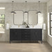 James Martin Myrrin 72" Double Bathroom Vanity in Carbon Oak, shown in a bathroom setting